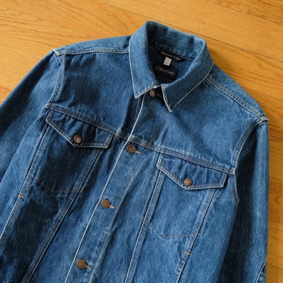 Vintage 90s Calvin Klein Denim Trucker Jacket Blue Size L Vintage 90s Minimal - Picture 2 of 7